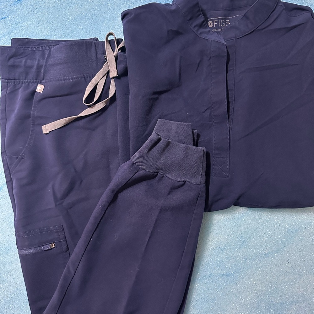 4 complete sets, 1 stand alone pant. Figs Blue Track Pants & Joggers